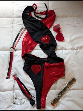 Queen Of Hearts ❤️ Red & Black Rave Bodysuit
